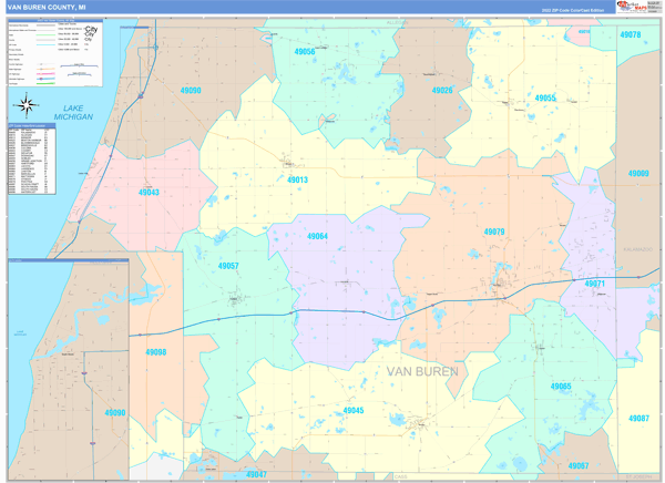 Van Buren County, MI Wall Map Color Cast Style